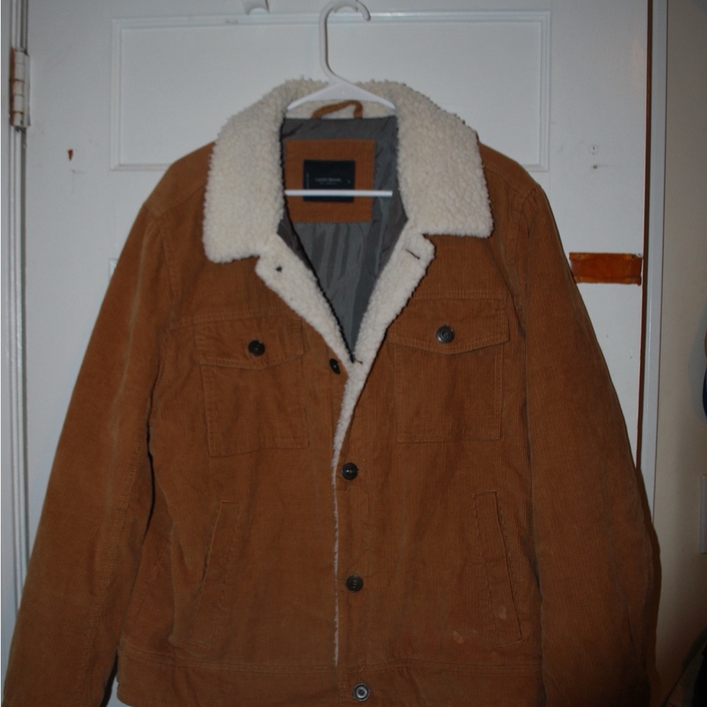Lucky Brand Tan and White Lightweight Corduroy Shirt Jacket